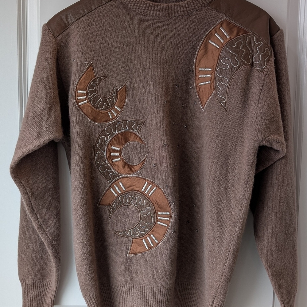 Women's Brown Sweater with Leather Accents